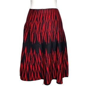 Sioni Studio Knee Length Godet Style Knit Skirt Red & Black Zebra Print